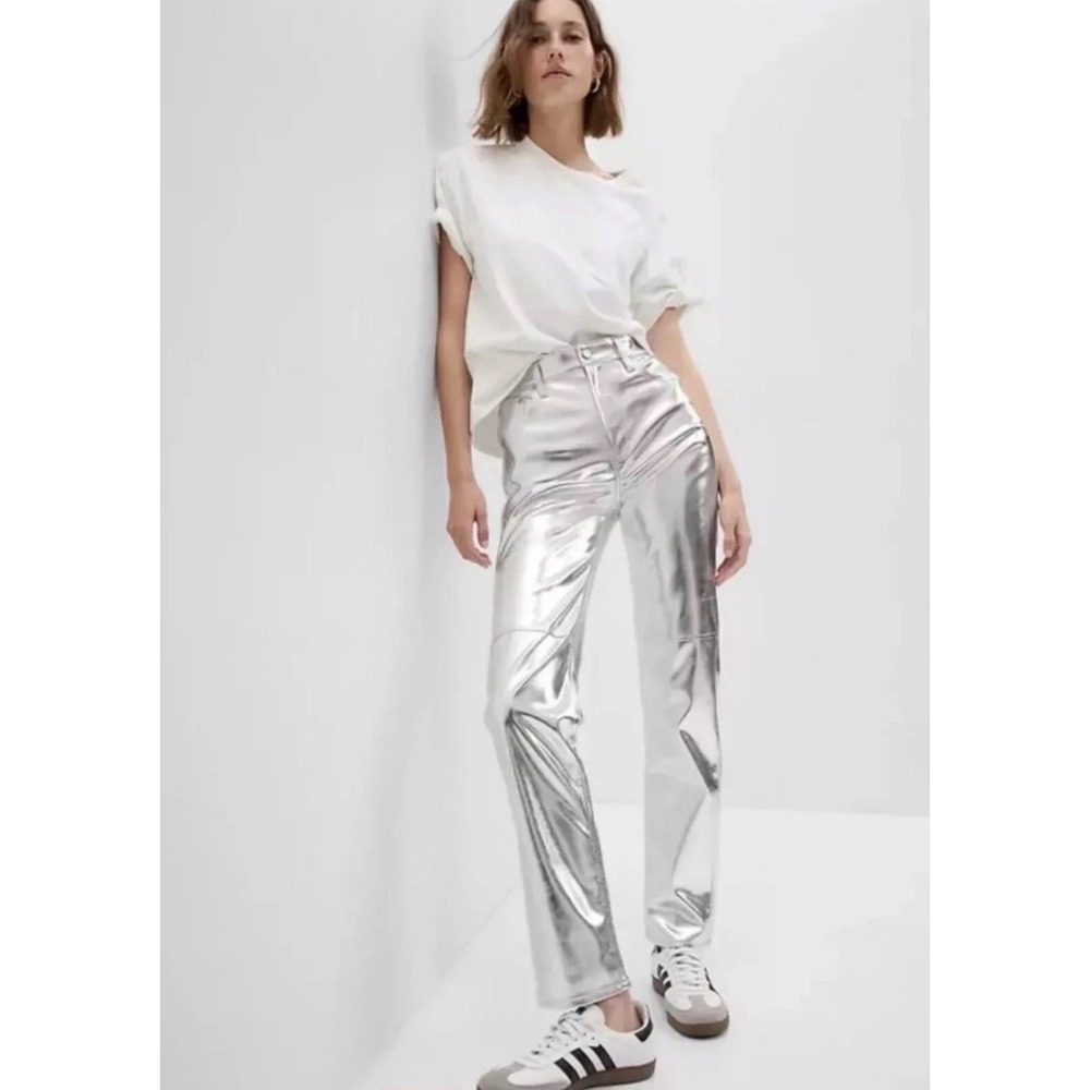 NWOT Gap Cheeky Straight High Rise Metallic Silver Pants Women 27 4R